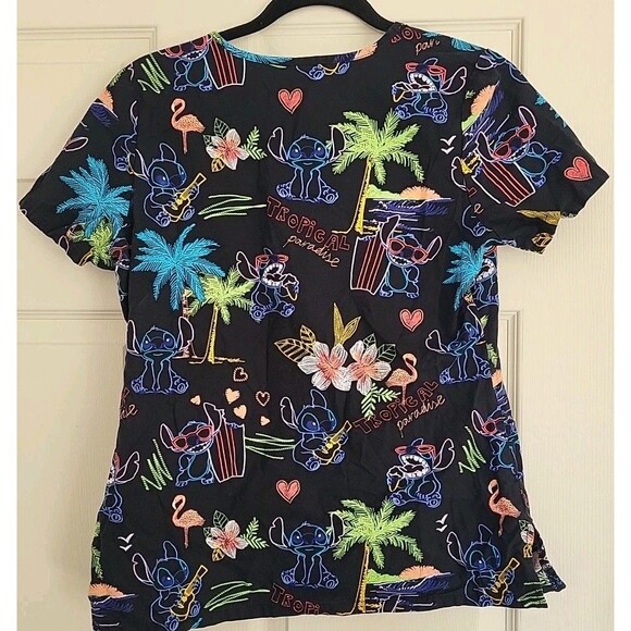 Disney Medical “Tropical Paradise” Lilo & Stitch V-Neck Scrub Top Size XS - Picture 2 of 9